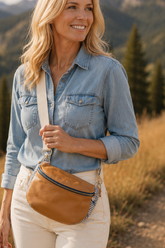 Vintage quilt Crossbody bag- fanny pack -leather 9 patch blues