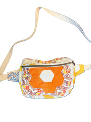 Vintage quilt Crossbody bag- fanny pack - flower power orange