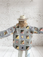 Quilt coat jacket "yellow bird " reversible