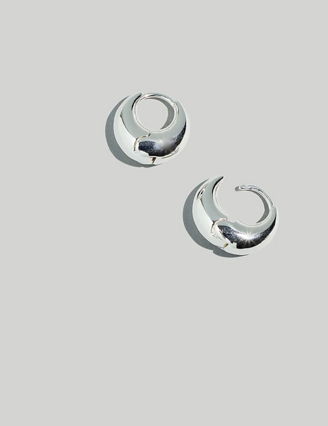 Puffy silver hoop earrings