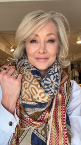 Silk edge Shawl scarf blues