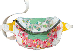 Vintage quilt Crossbody bag- fanny pack - flower power green