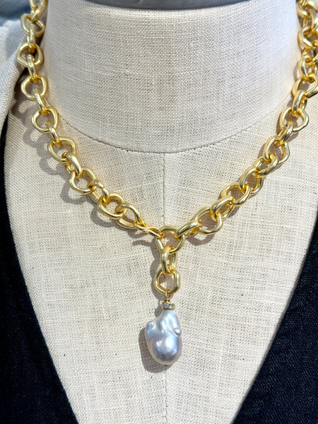 Chunky wonky chain baroque pearl necklace