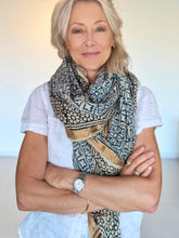 NEW Gold Silk edge Shawl scarf , blue