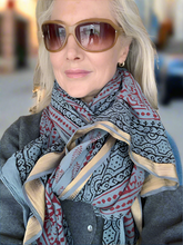 Silk edge Shawl scarf light indigo