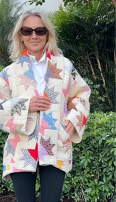Quilt coat jacket "bella flower baskets" ooak-fits up to XL - tall