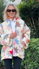 Quilt coat jacket "bella flower baskets" ooak-fits up to XL - tall