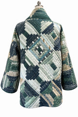 Quilt Jacket- 3X-tall “Evergreen Log Cabin Grande” OSFA to 3X- tall