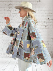 Quilt coat jacket "yellow bird " reversible