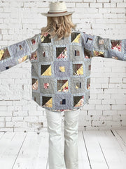 Quilt coat jacket "yellow bird " reversible
