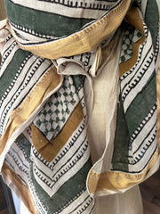 New GOLD Silk edge shawl multi colored with green highlights