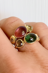 18k Green or pink tourmaline, diamond ring