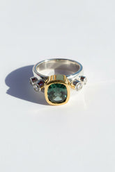 Green tourmaline and diamond ring