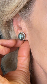 Diamond labradorite post earrings