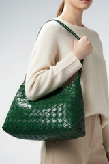 French style woven leather shoulder bag, green