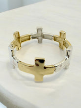 Cross bracelet, 14k yellow gold + Sterling, custom