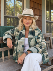 Quilt Jacket- 3X-tall “Evergreen Log Cabin Grande” OSFA to 3X- tall