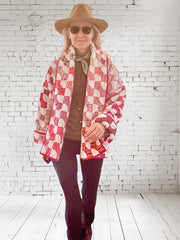 Quilt coat jacket "ties and bows" ooak-up fits up to XL