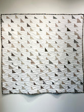 Quilt, textile art, khaki sailboats