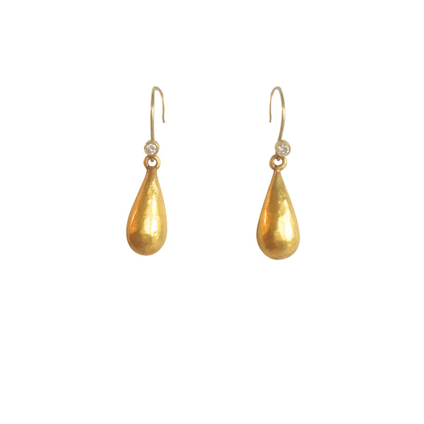 18k Gold drop earrings w diamond accent