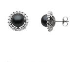 Black Tahitian pearl post earrings, 8mm