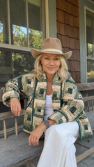 Quilt Jacket  “Evergreen Log Cabin ” OSFM -up to 2X