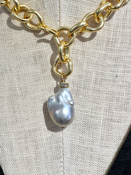 Chunky chain baroque pearl necklace