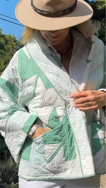 Quilt jacket green maple leaf