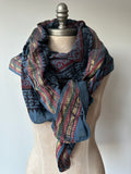 Silk edge Shawl scarf indigo