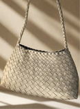 French style woven leather shoulder bag, sand