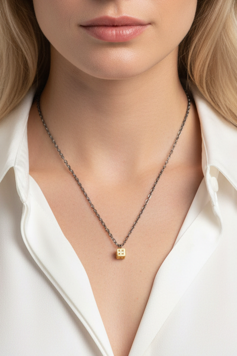 18k diamond cube pendant with sterling chain
