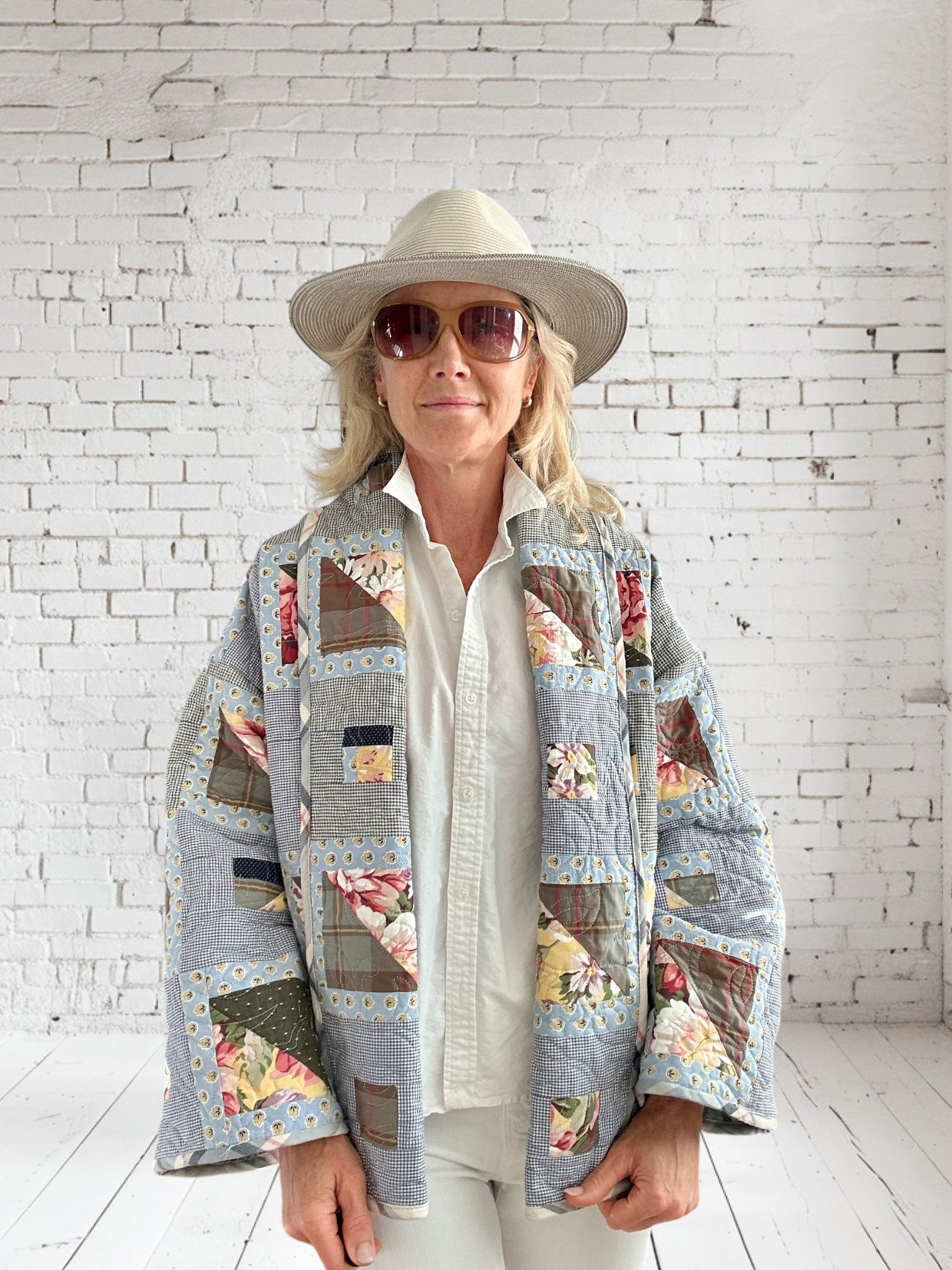 Quilt coat jacket "yellow bird " reversible