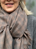 Brown tweedy Shawl scarf fringed cashmere