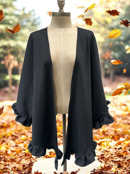 Black Shawl ruffle wrap