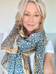 NEW Gold Silk edge Shawl scarf , blue