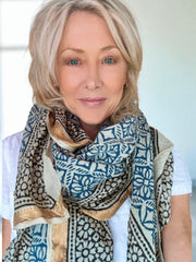 NEW Gold Silk edge Shawl scarf , blue