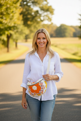 Vintage quilt Crossbody bag- fanny pack - flower power orange
