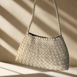 CUSTOM Large French style woven leather shoulder bag, sand OR ANY COLOR