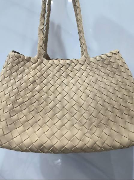 CUSTOM Large French style woven leather shoulder bag, sand OR ANY COLOR