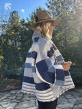 Quilt coat jacket , Blue stripes, OOAK