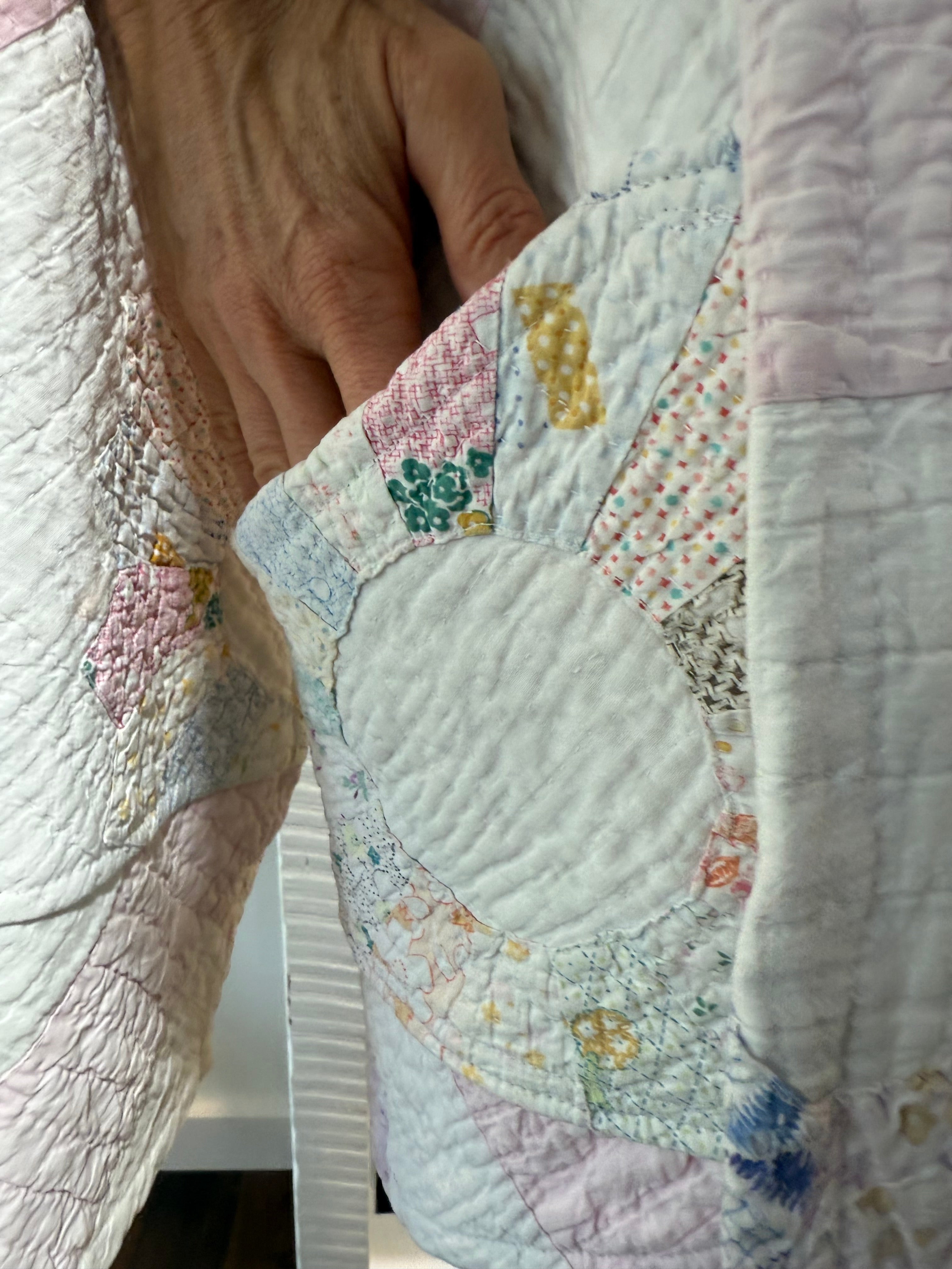 Quilt jacket “petal pink party plates”