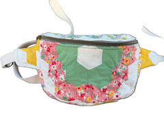 Vintage quilt Crossbody bag- fanny pack - flower power green