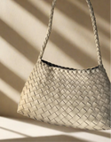 French style woven leather shoulder bag, sand