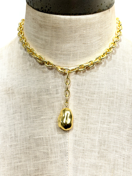 Chunky chain gold finish baroque pearl necklace