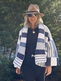 Quilt coat jacket , Blue stripes, OOAK