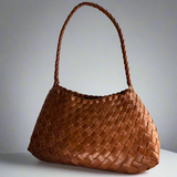 French style woven leather shoulder bag, sand