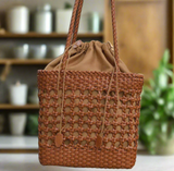 Leather open-weave shoulder bag