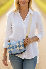 Vintage quilt Crossbody bag- fanny pack -leather 9 patch blues