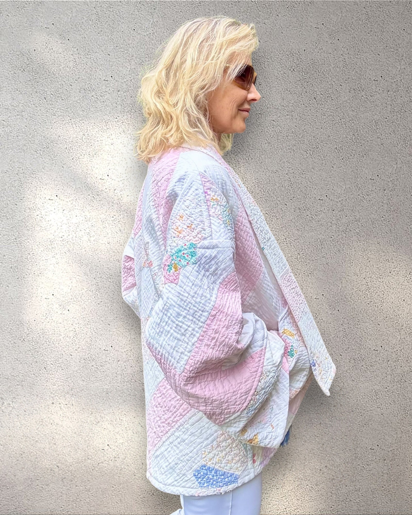 Quilt jacket “petal pink party plates”