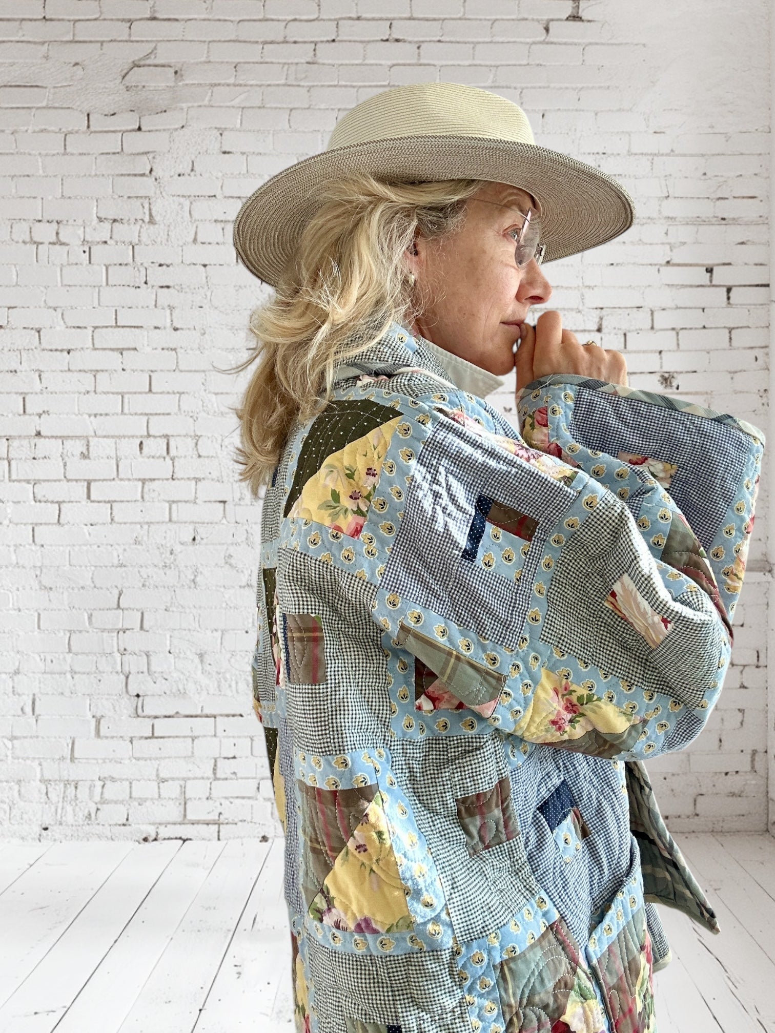 Quilt coat jacket "yellow bird " reversible